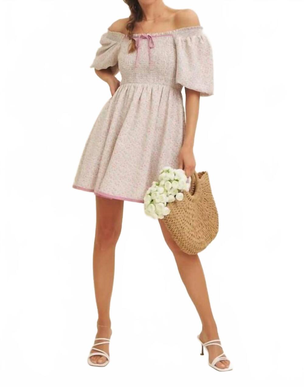 NEW IN FEBRUARY romantic ditsy smocked mini dress in mauve